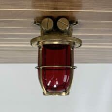 Vintage Brass Red Glass Globe Ceiling Light