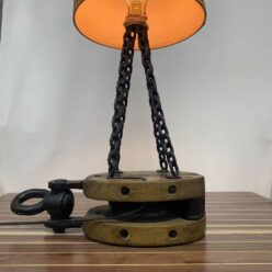 Large Oval Wood Block Pulley Table Lamp