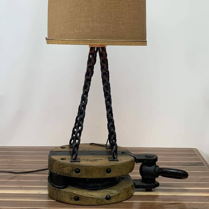 Large Oval Wood Block Pulley Table Lamp