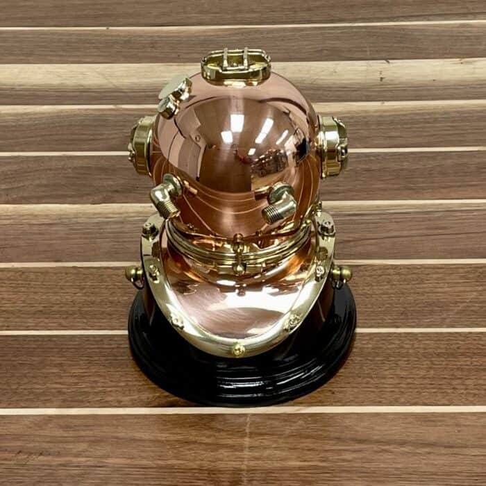 Miniature Mark V Morse Reproduction US Navy Diving Helmet With Hardwood Stand - 6.5