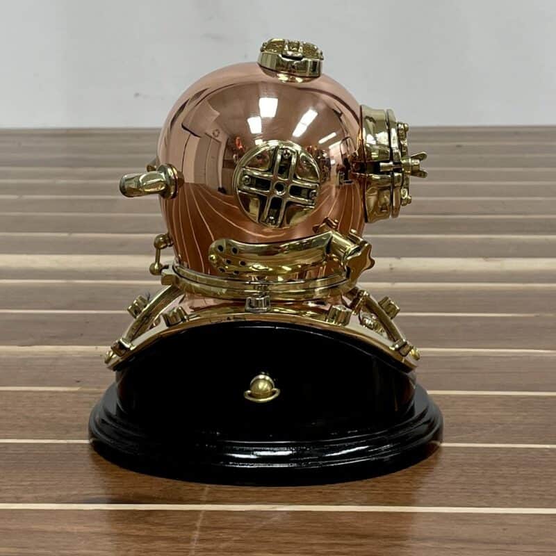 Miniature Mark V Morse Reproduction US Navy Diving Helmet With Hardwood Stand - 6.5
