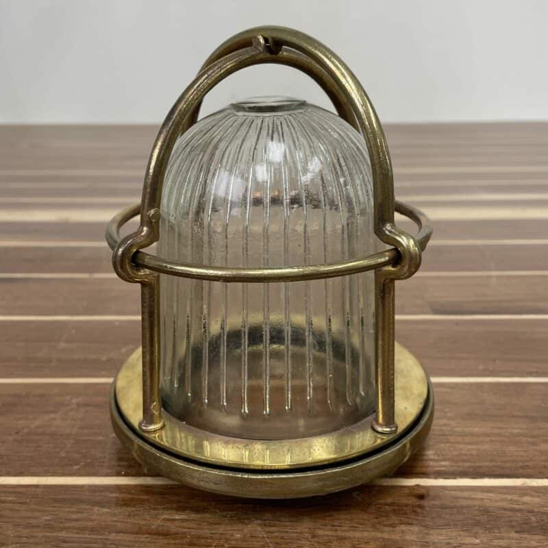 Nautical Wide Ribbed Brass Caged Ceiling Light