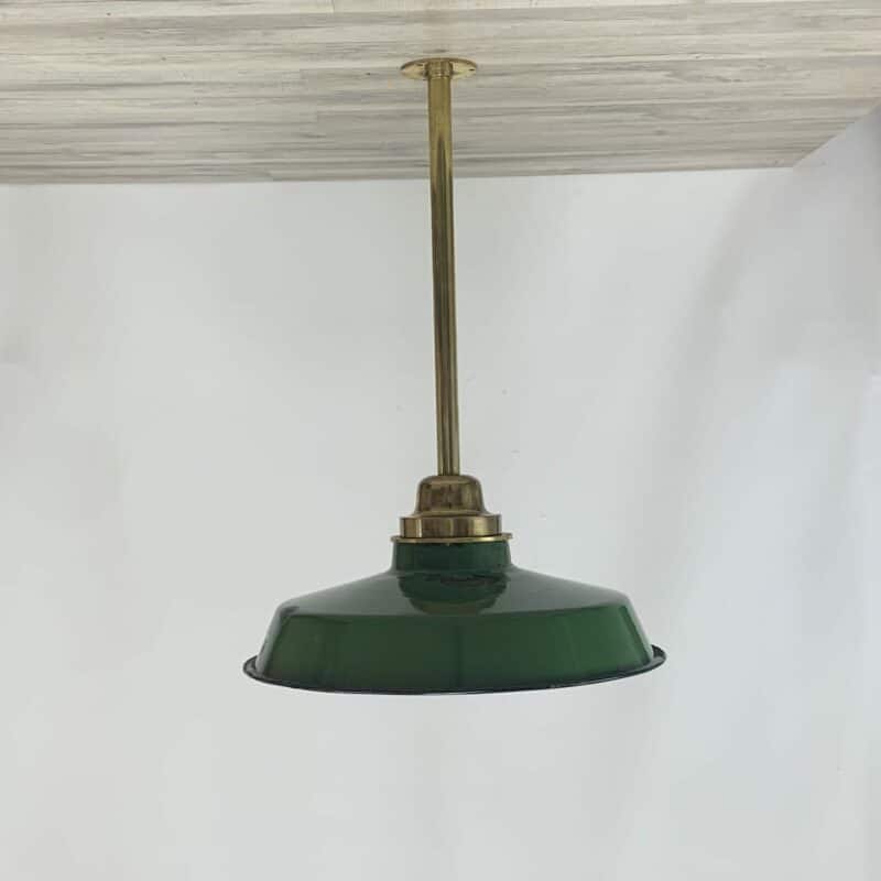 Reclaimed Polished Brass Light With Green Enamel Shade