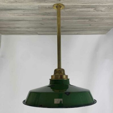 P9-15 Reclaimed Polished Brass Light With Green Enamel Shade 03