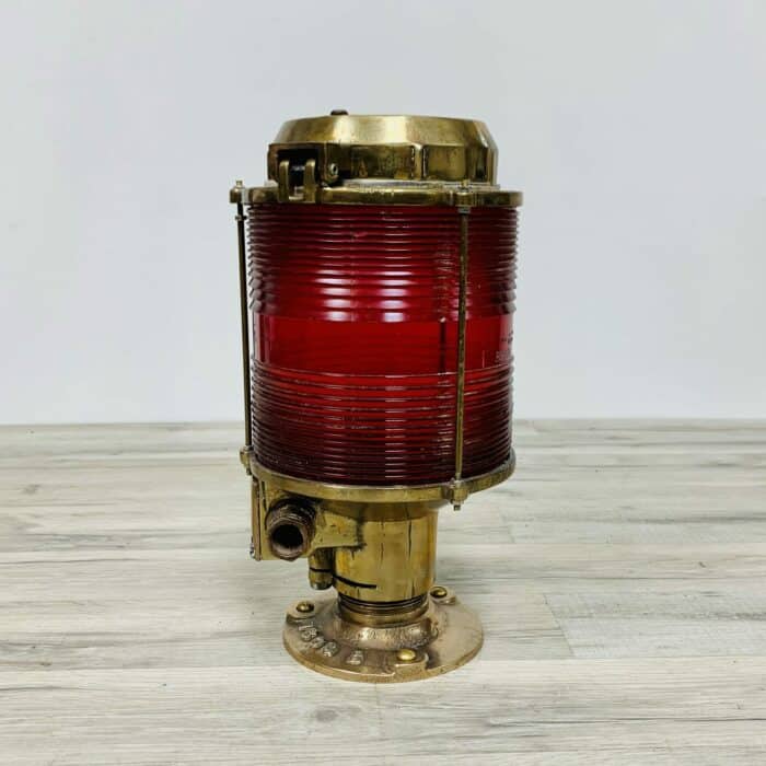 Post Mounted Red Fresnel 12 Inch Tranberg Brass Light - Bolt Filled Hole On Top