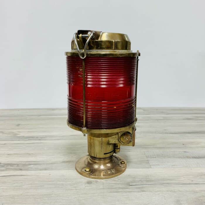 Post Mounted Red Fresnel 12 Inch Tranberg Brass Light - Bolt Filled Hole On Top