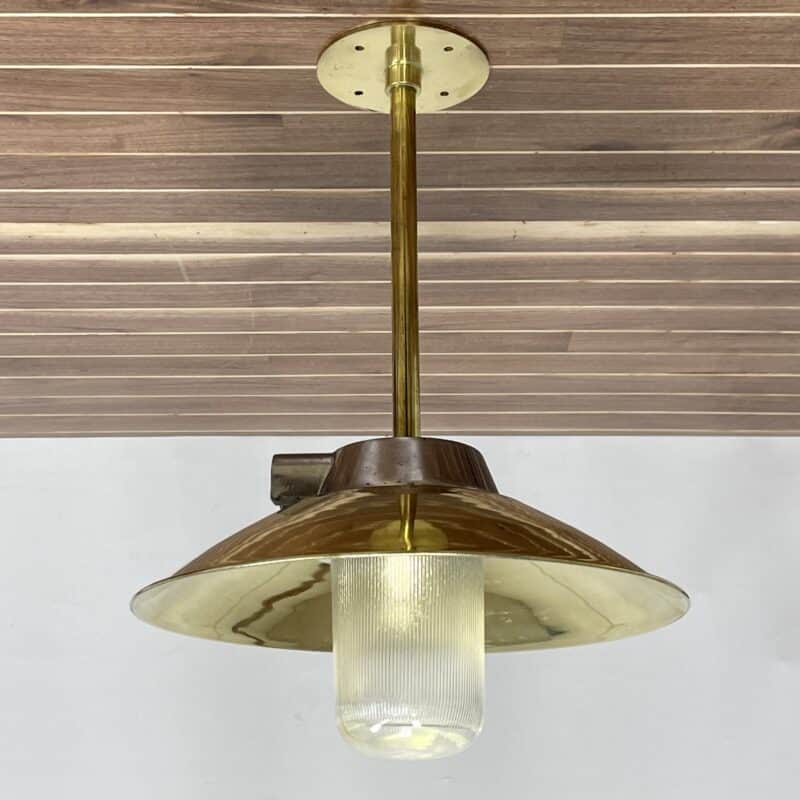 Ribbed Aluminum Pendant Ceiling Light With Brass Shade