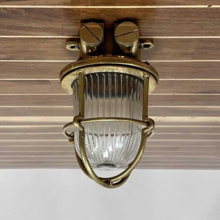 Ribbed Globe Brass Maritime Ceiling Light (3) Ribbed Globe Brass Maritime Ceiling Light