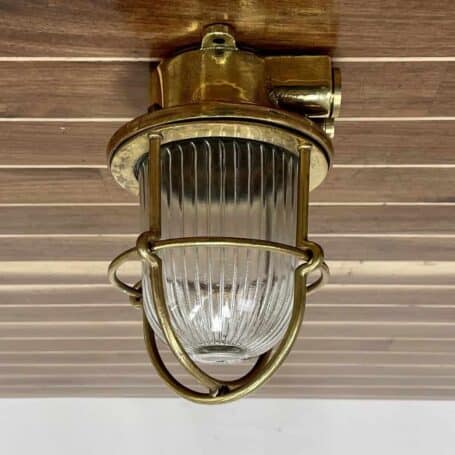 Ribbed Globe Brass Maritime Ceiling Light (4) Ribbed Globe Brass Maritime Ceiling Light