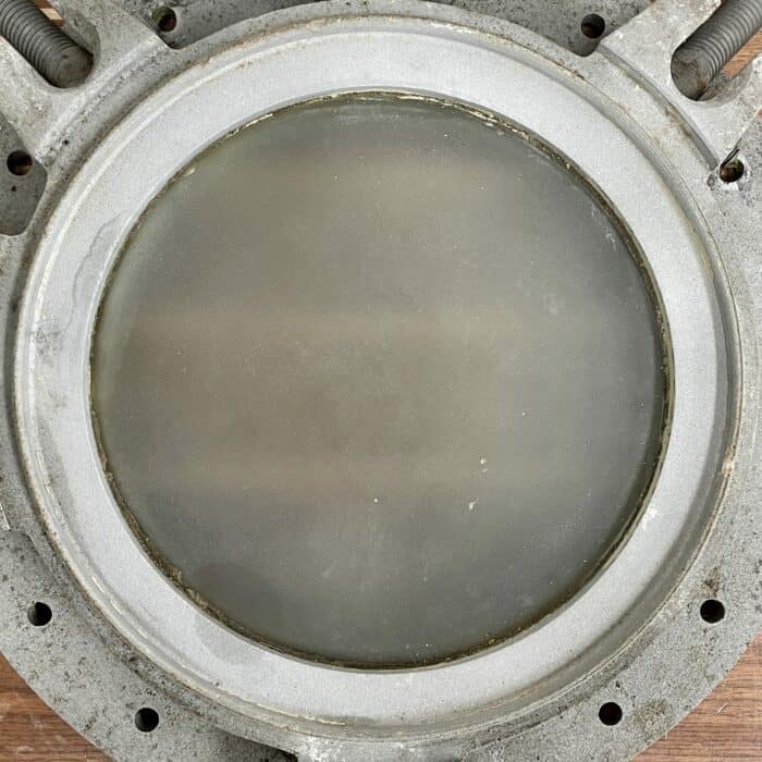 Salvaged Vintage Aluminum Porthole With Frosted Glass And Storm Cover 2-23