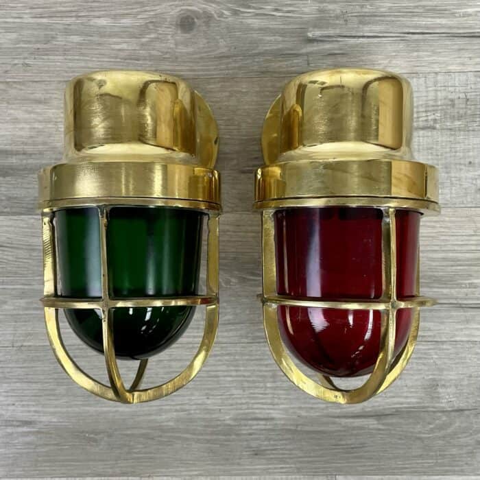 Set Of Two Small Brass Marine Navigation Wall Lights- Port and Starboard