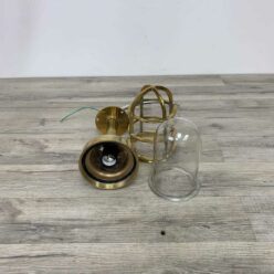 Set of 2 Reclaimed Polished Brass Ceiling Lights - Clear Globe 05