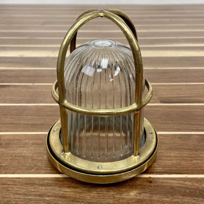 Small Nautical Brass Cage Ribbed Globe Ceiling Light