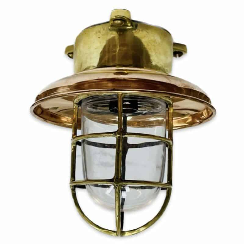 Vintage Brass Engine Room Ceiling Light With 7.5 Copper Shade 2-23