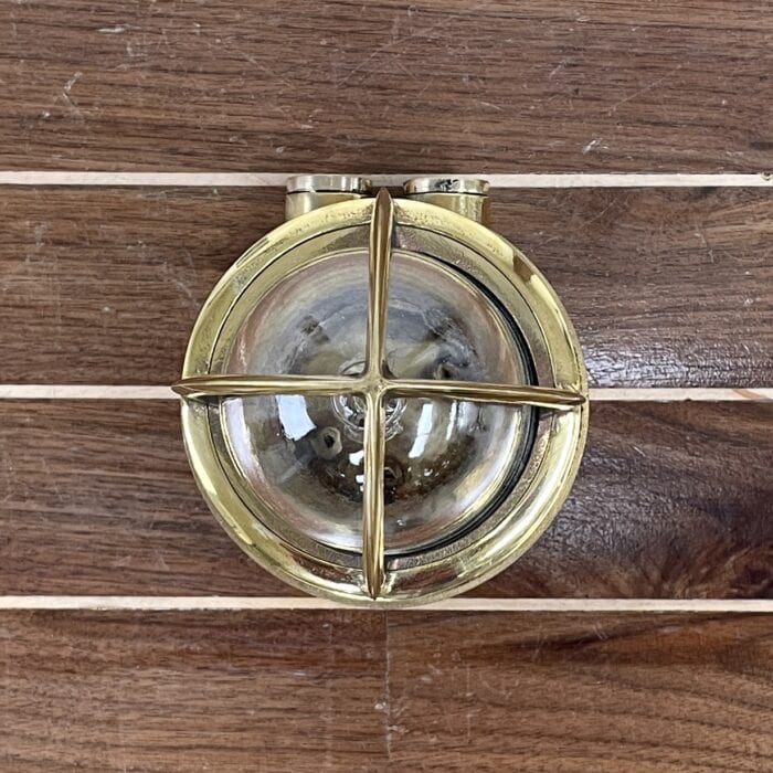 Vintage Caged Brass Nautical Ceiling Light