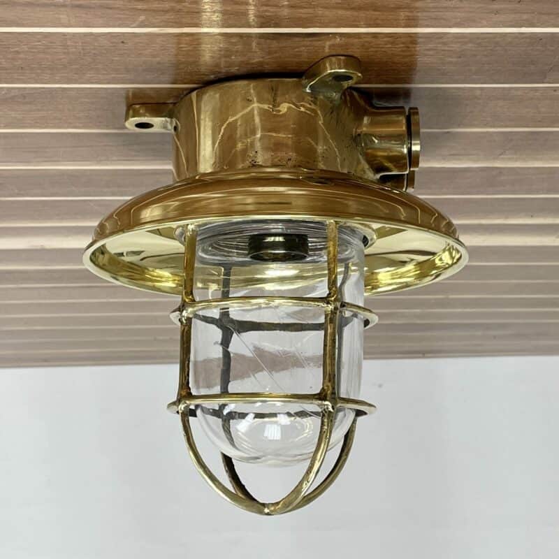 Vintage Engine Room Ceiling Light With 7.5 Brass Shade