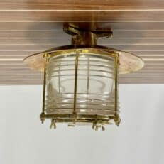 Vintage Fresnel Lens Nautical Ceiling Light With Brass Rain Cap