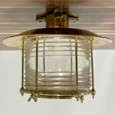 Vintage Fresnel Lens Nautical Ceiling Light With Brass Rain Cap