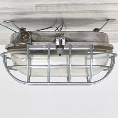 P3-12 Vintage German Aluminum Caged Ceiling Light