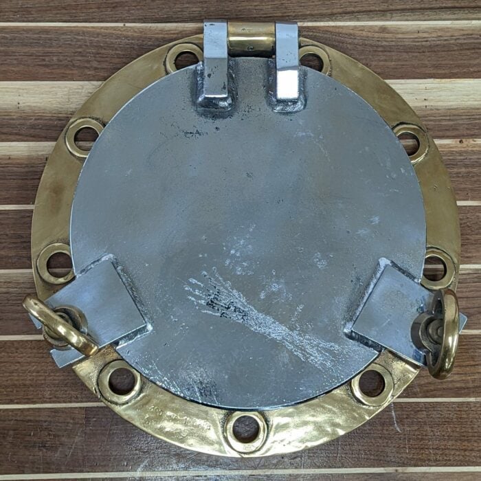 Vintage Polished Brass Ships Porthole with Chrome Plated Steel Cover 01