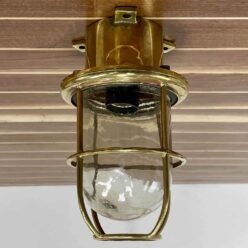 Vintage Short Globe Brass Maritime Ceiling Light