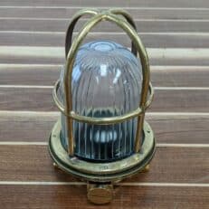 Vintage Thick Brass Ceiling Light With Ribbed Glass Globe 02