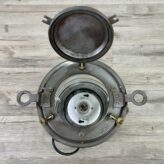 Vintage VEB Schiffslaternenwerk Galvanized Fresnel Lens Running Light-open lid