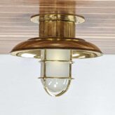 Brass Engine Room Ceiling Light With Frosted Globe Main