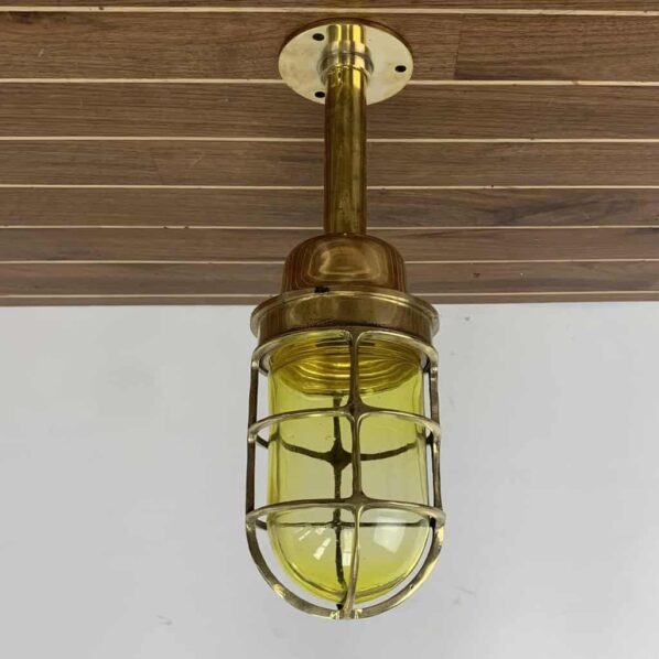 Polished Brass Ceiling Light With Yellow Glass