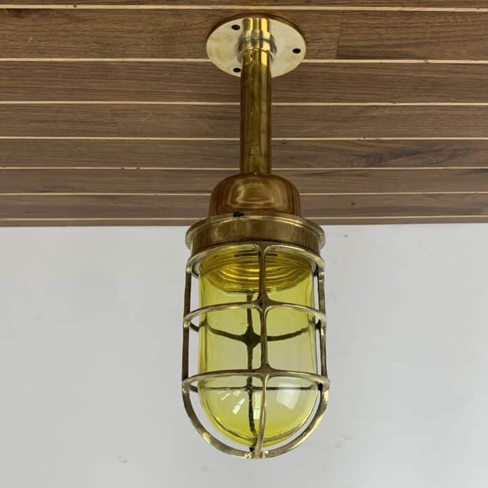 Polished Brass Ceiling Light With Yellow Glass