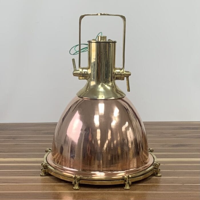 Large Wiska Copper And Brass Pendant Light With Dented Rim