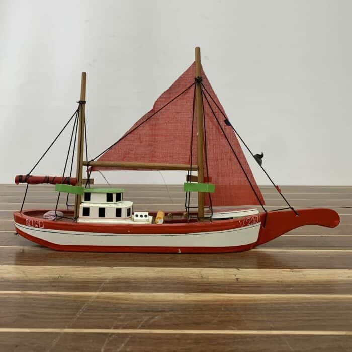Small Red And White Fishing Boat Model