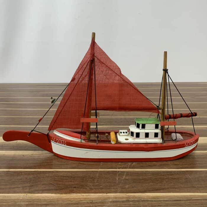 Small Red And White Fishing Boat Model