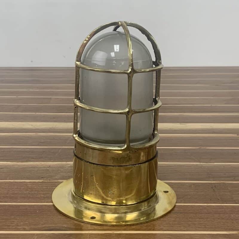 Brass Engine Room Ceiling Light With Frosted Globe