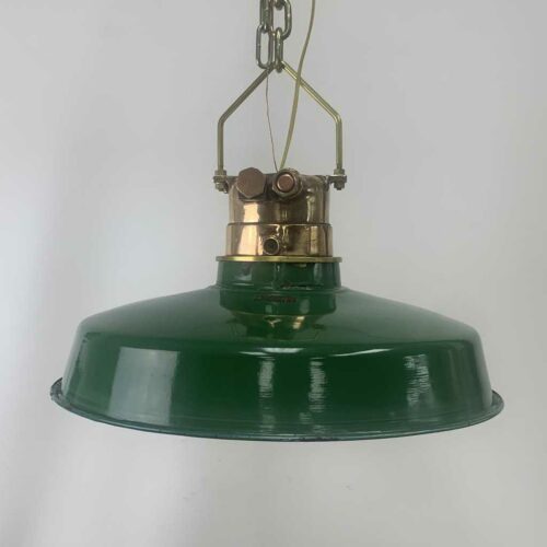 Brass Nautical Pendant Light With Enamel Porcelain Shade And Chain
