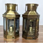 Pair of Vintage Brass Oil Lanterns by Eli Griffith & Sons-front view