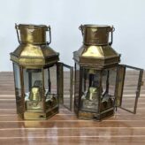 Pair of Vintage Brass Oil Lanterns by Eli Griffith & Sons-open doors