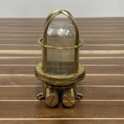 Vintage Caged Brass Nautical Ceiling Light Ribbed Glass