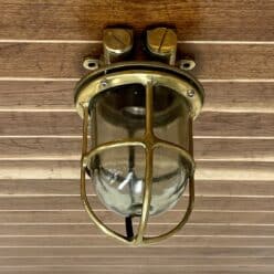 Vintage Miletich Clear Globe Caged Brass Ceiling Light