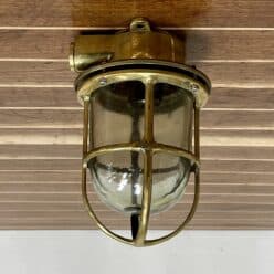 Vintage Miletich Clear Globe Caged Brass Ceiling Light