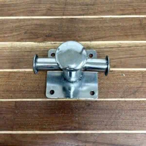 Front view of a sturdy stainless steel Samson post for marine dock equipment.