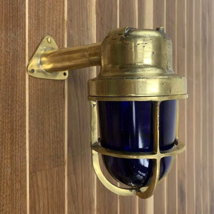 Bright Blue Cast Brass Wall Light With Arm