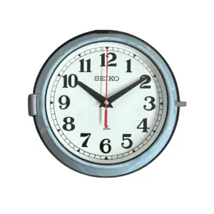 Main: Seiko Blue and Cream Synchronized Wall Clock mounted on wall showing full front view