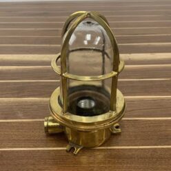 Vintage Caged Brass Nautical Ceiling Light - One Conduit