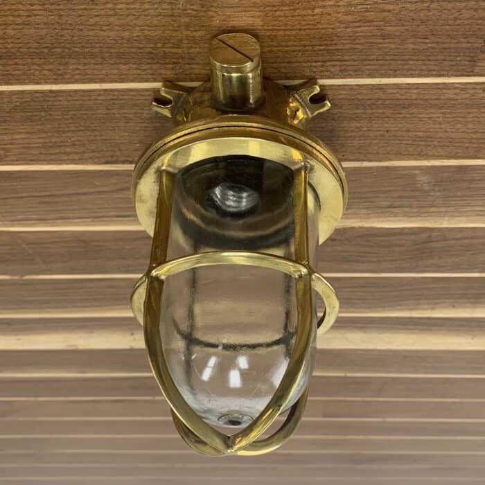Vintage Caged Brass Nautical Ceiling Light - One Conduit