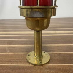 Weathered Brass Ceiling Light With Red Glass
