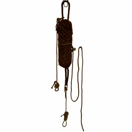 Vintage Natural Rope Boat Bumper hanging with attached rope lines