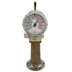 Vintage Nippon Zosenkikai Ship Telegraph close view of faceplate and engine order markings