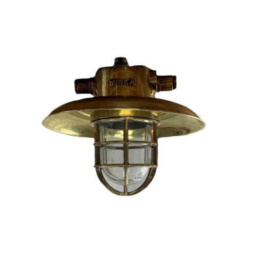 Vintage-WISKA-Brass-Ceiling-Light-With-Side-Conduits-Main