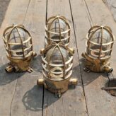 Vintage WISKA Brass Ceiling Light With Side Conduits - Set of Four